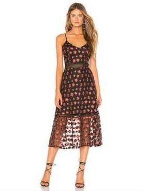 Jack By BB Dakota Magic Hour Black Floral Embroidered Midi Dress Black Red 2